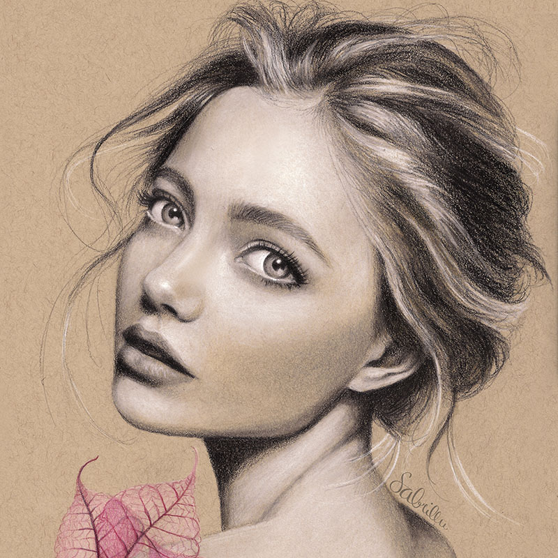 pastel portrait drawing of a beautiful girl